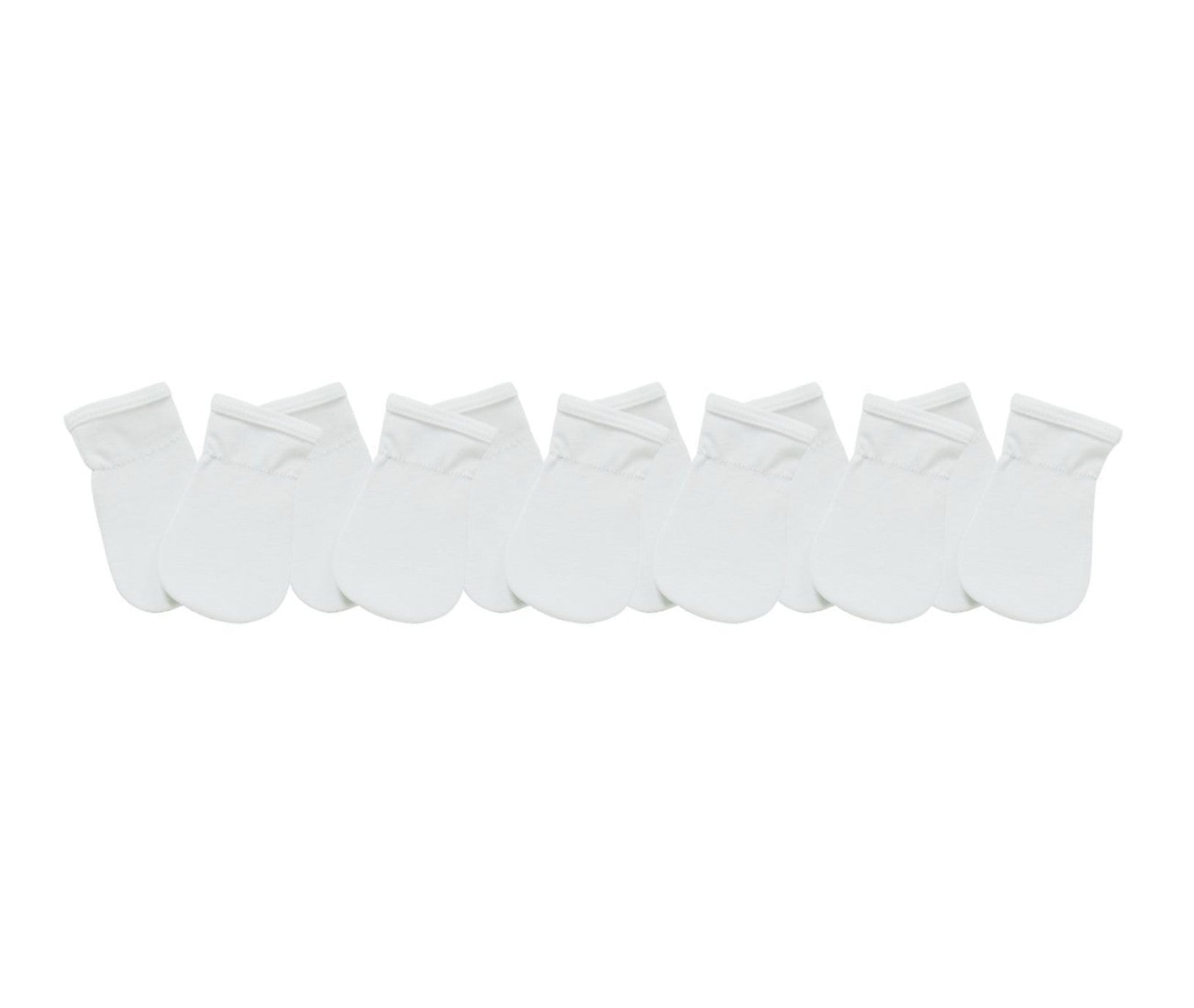 Set of white socks arranged in a row on a white background