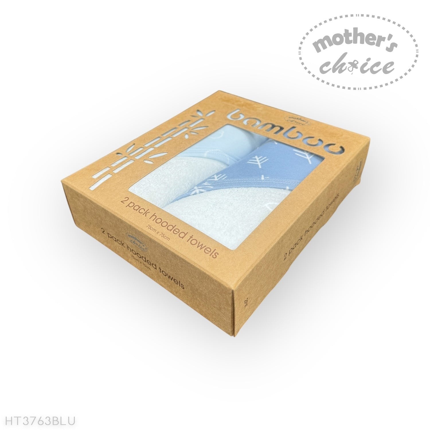 Box of bamboo hooded towels with 'Mother's Choice' branding on a white background