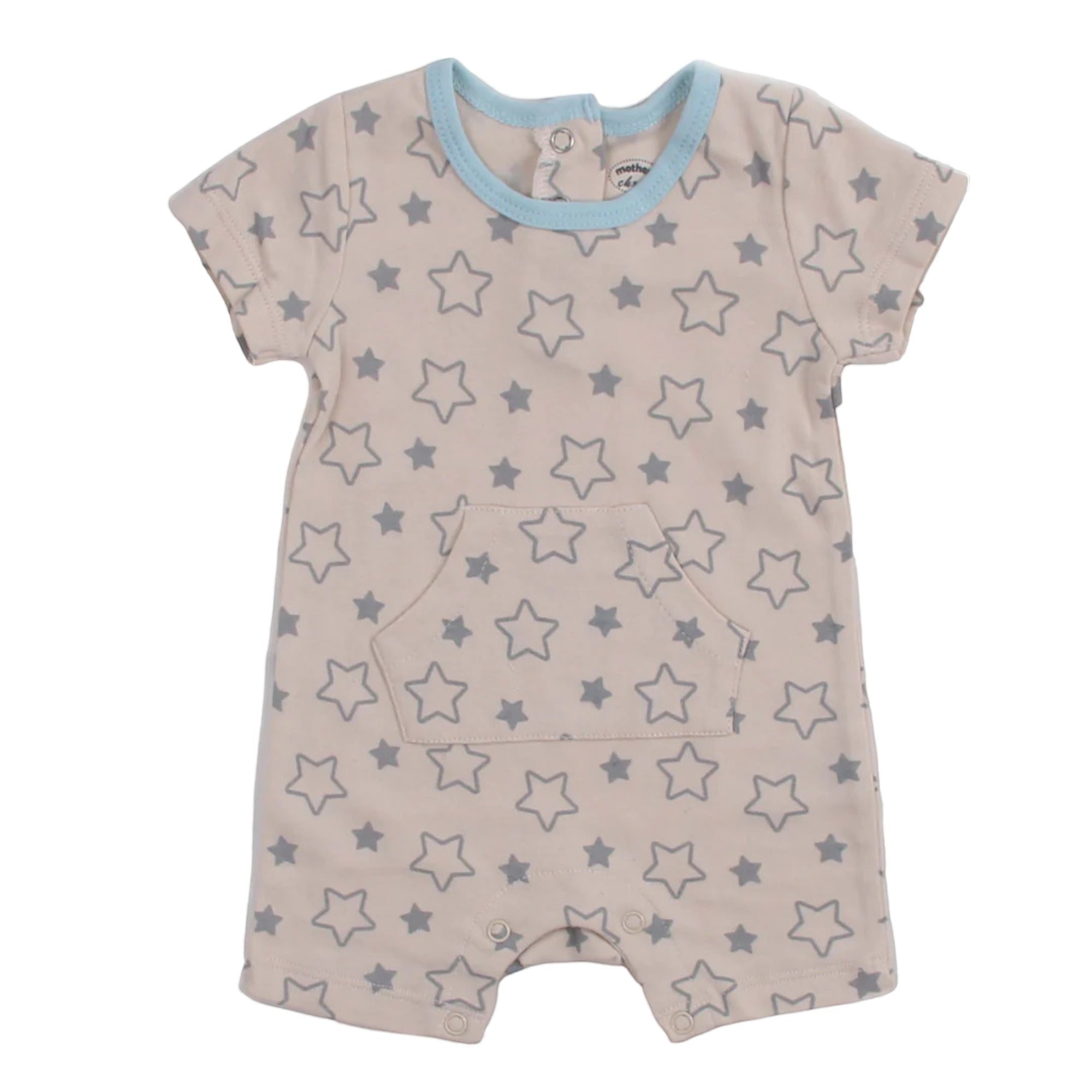 Baby romper with star pattern on a white background