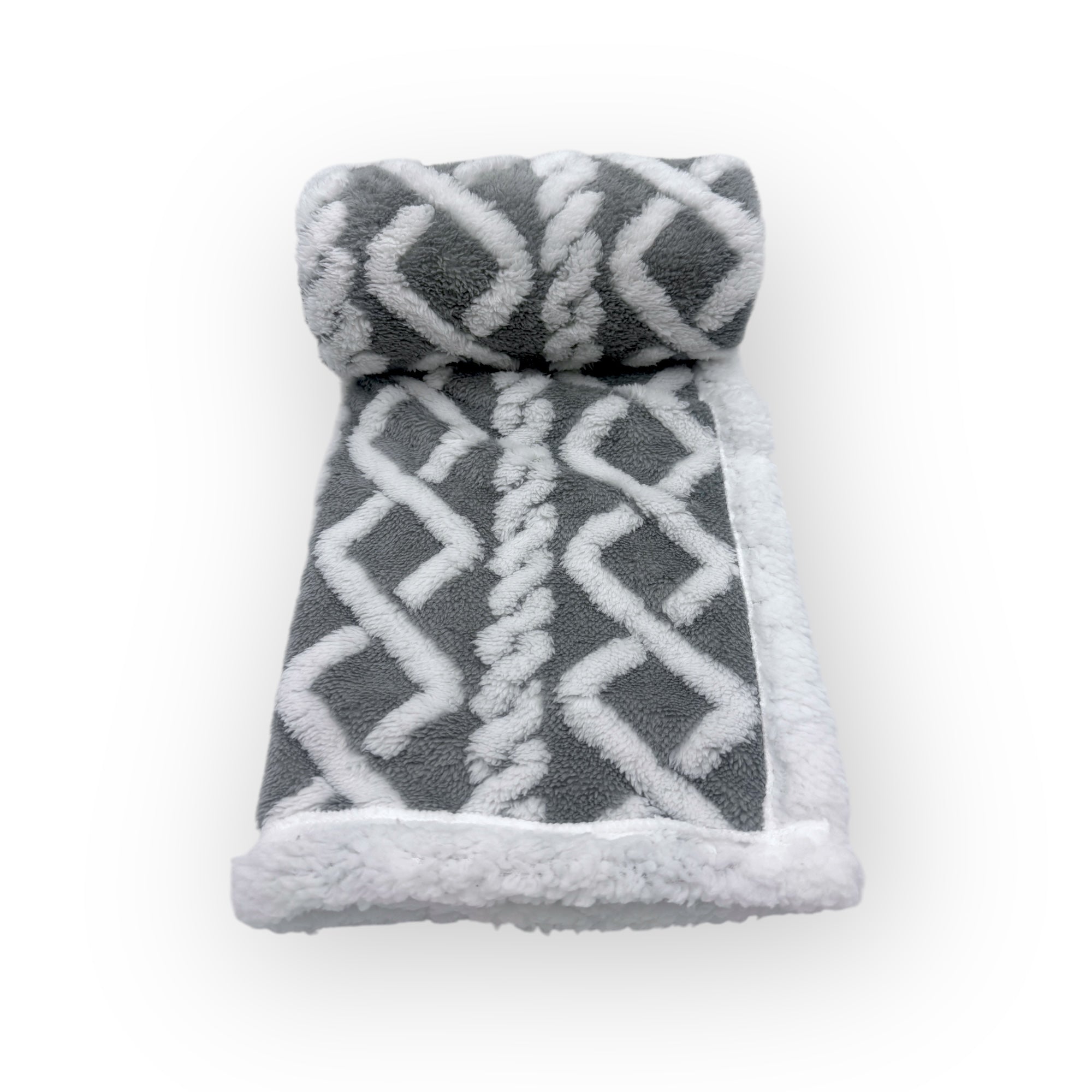 Mothers Choice  Sherpa Fleece Blanket Grey White Net Design