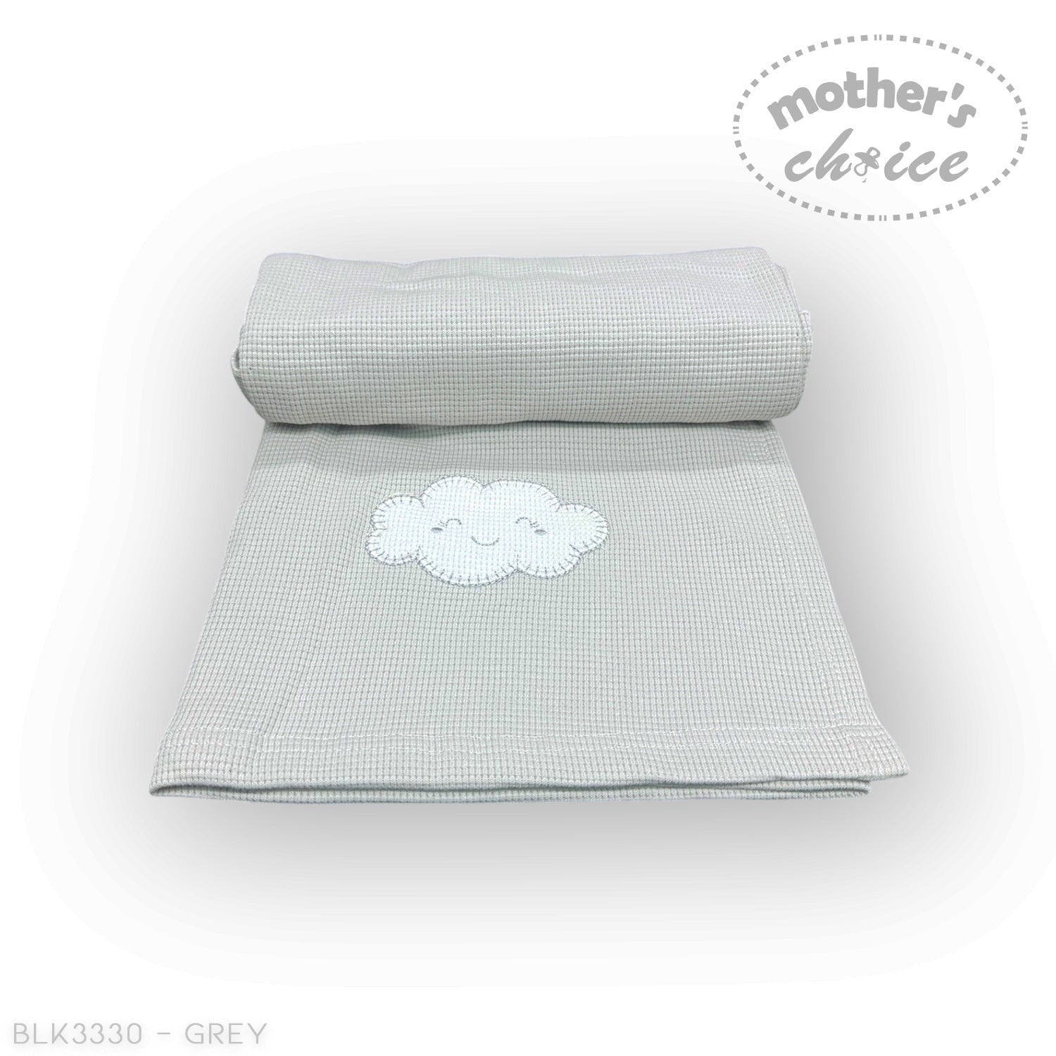 Mothers Choice  Cotton Waffle Blanket Grey Cloud Embroid