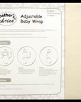 Mother's Choice adjustable baby wrap packaging with instructions and branding.