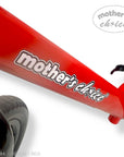 Red scooter frame with 'mother's choice' branding on a white background