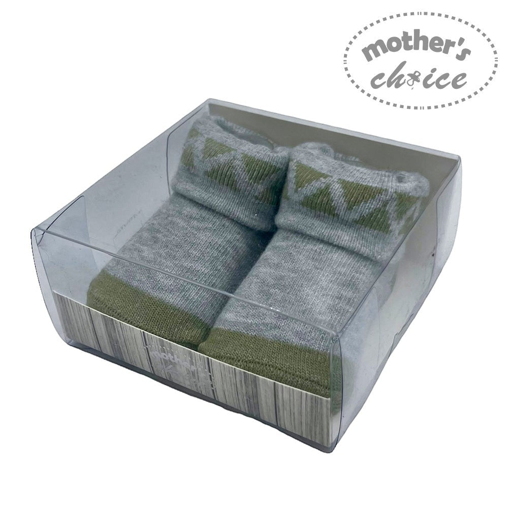 Mothers Choice Fancy Box Socks Olive Grey Pattern