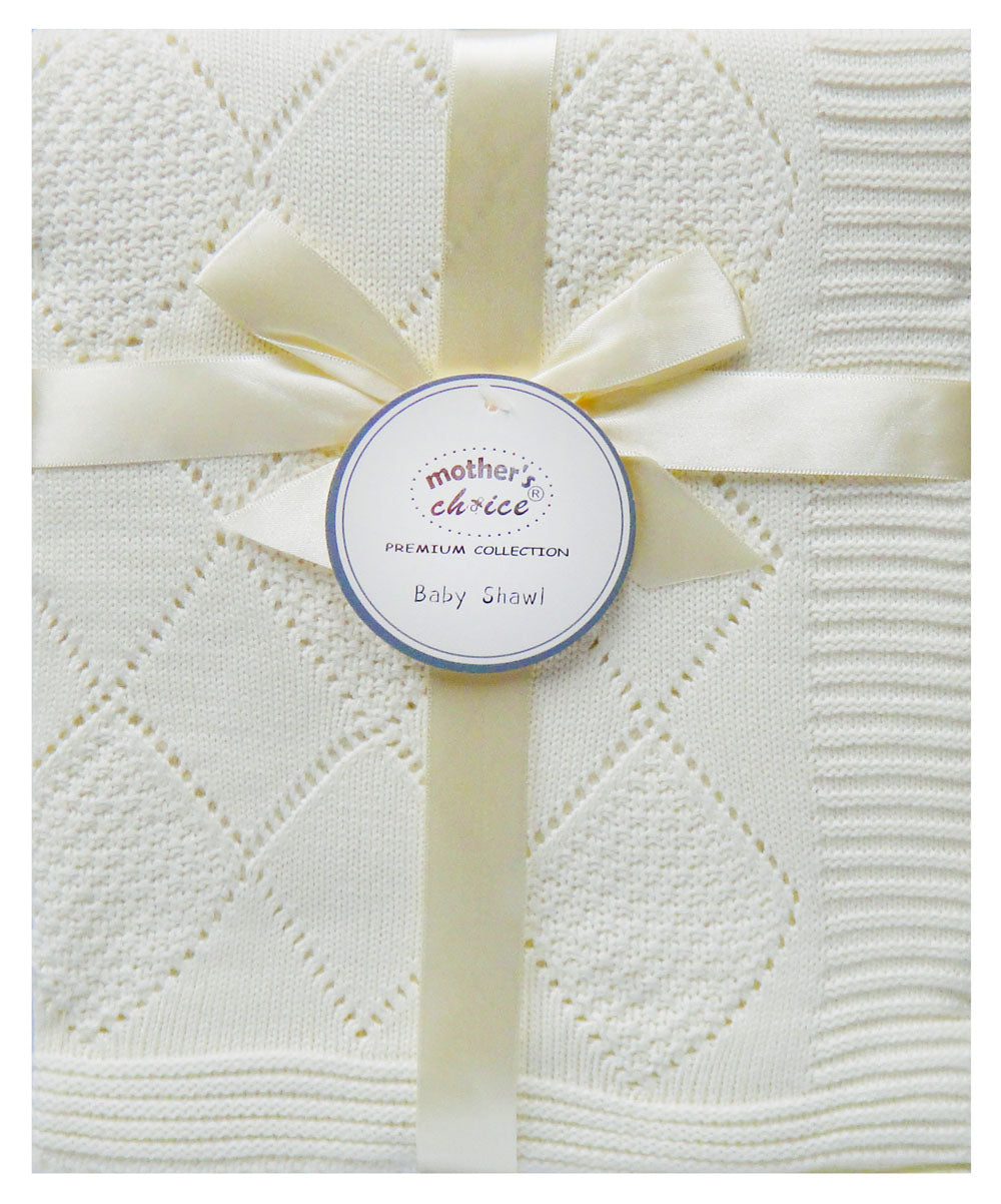 White quilt with a bow and 'Mother's Choice' label on a white background