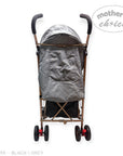 Stroller with a gray cover on a white background, featuring 'Mother's Choice' branding.