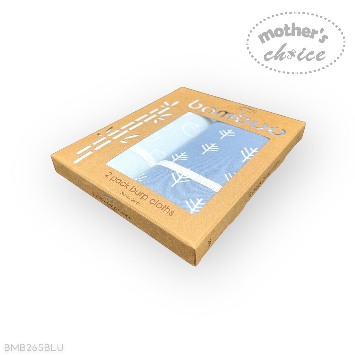 Box of bamboo baby burp cloths with 'mother's choice' branding on a white background