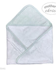 Folded baby towel with hood on a white background, branded 'Mother's Choice'.