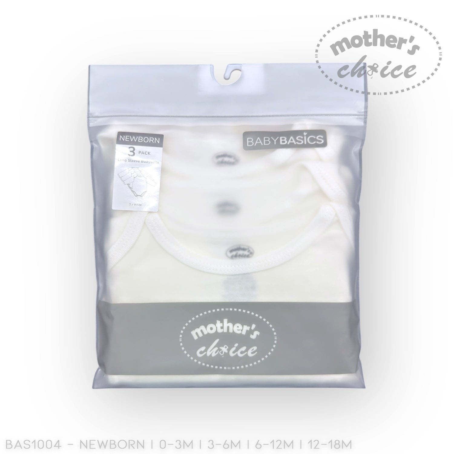 Packaged baby clothes with 'mother's choice' branding on a white background