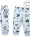 Baby leggings with nature-themed print on a white background, featuring 'mother's choice' branding.
