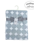 Gray and white patterned blanket with a gray ribbon and tag on a white background, branded 'Mother's Choice'.