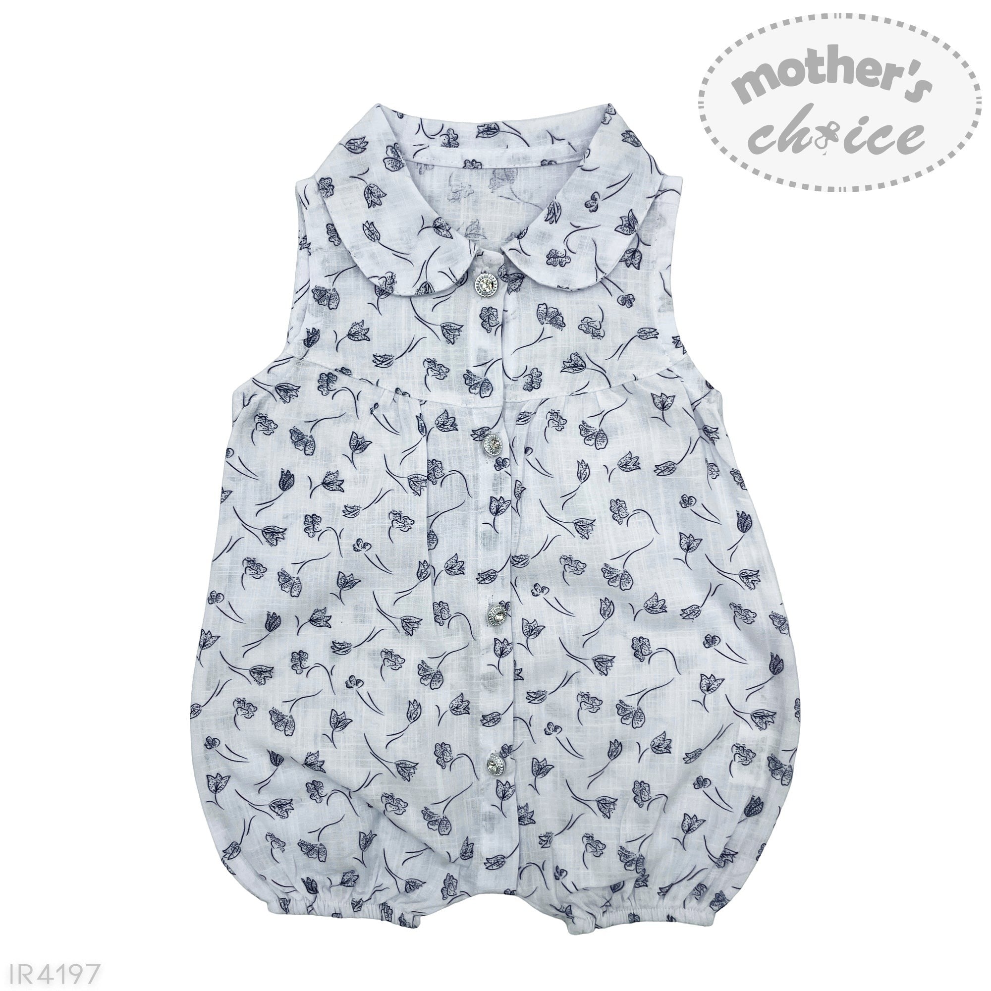 Baby romper with floral pattern on a white background, featuring 'mother's choice' branding.