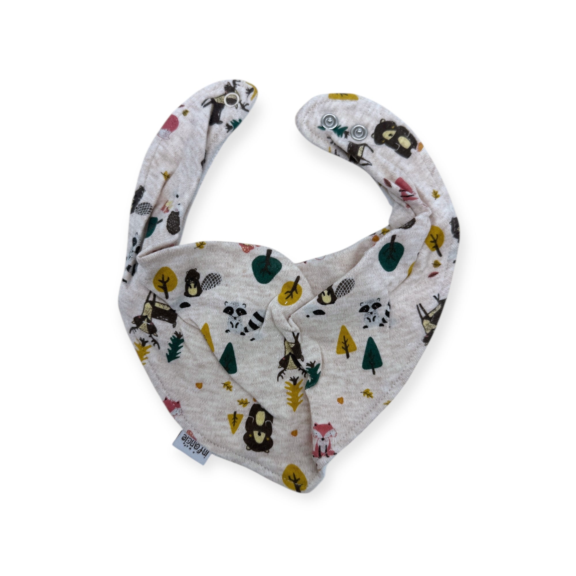 Baby bib with animal pattern on a white background