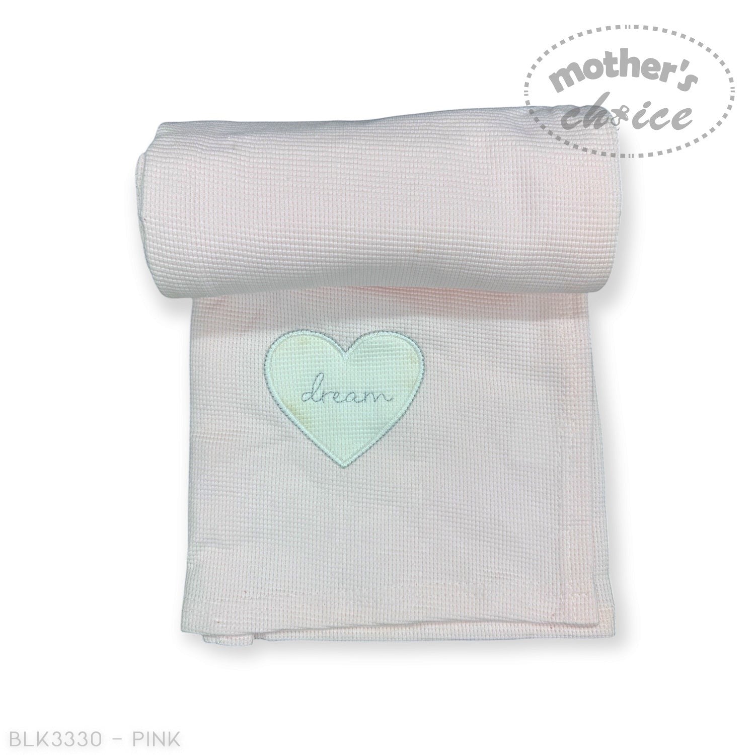 Mothers Choice  Cotton Waffle Blanket Pink Heart Embroid