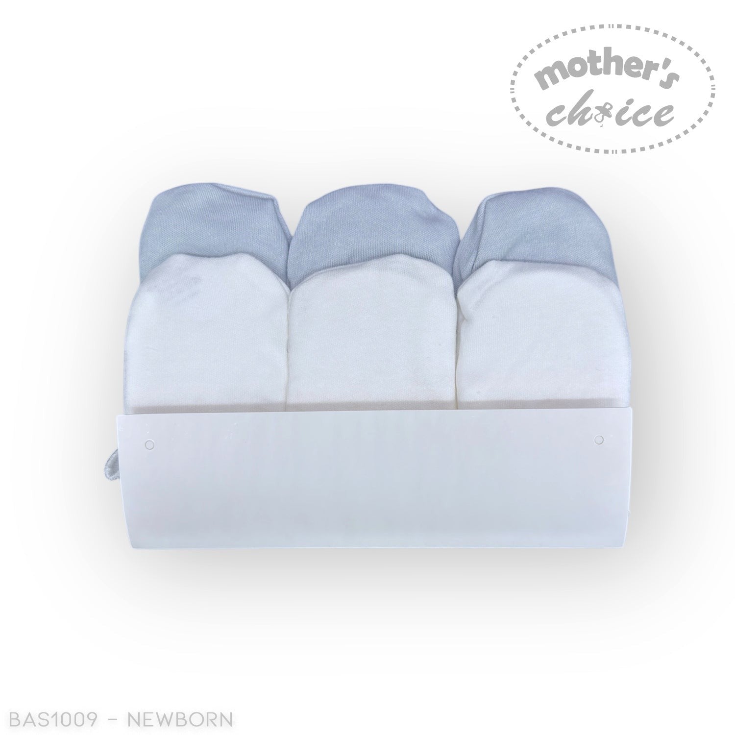 Set of baby blankets with blue and gray accents on a white background, featuring 'Mother's Choice' branding.