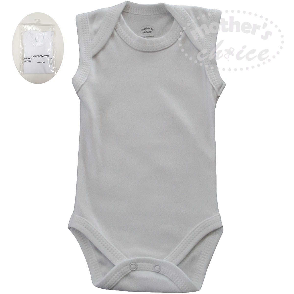 Gray baby onesie with a small tag on a white background