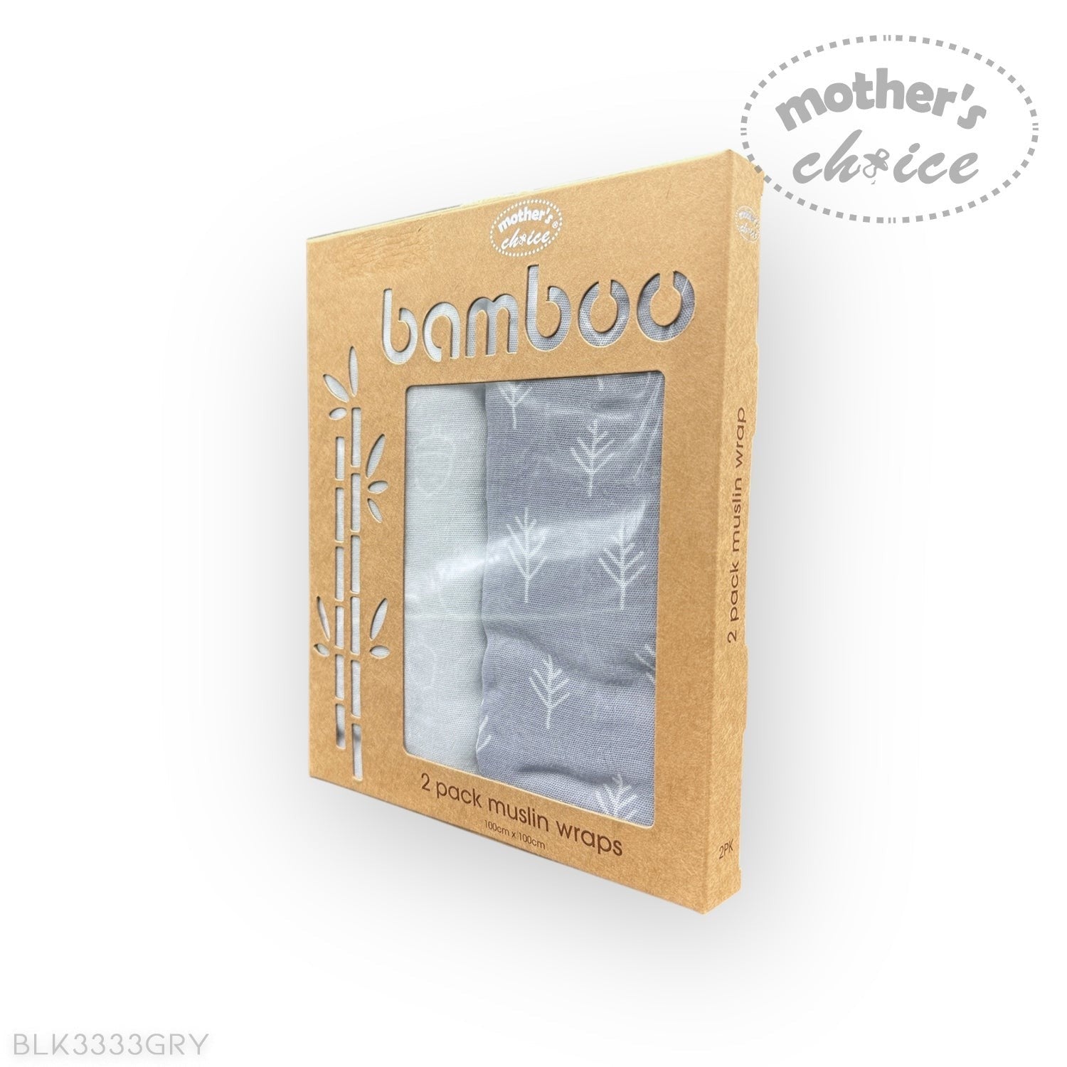 Packaged bamboo muslin wraps with 'mother's choice' branding on a white background
