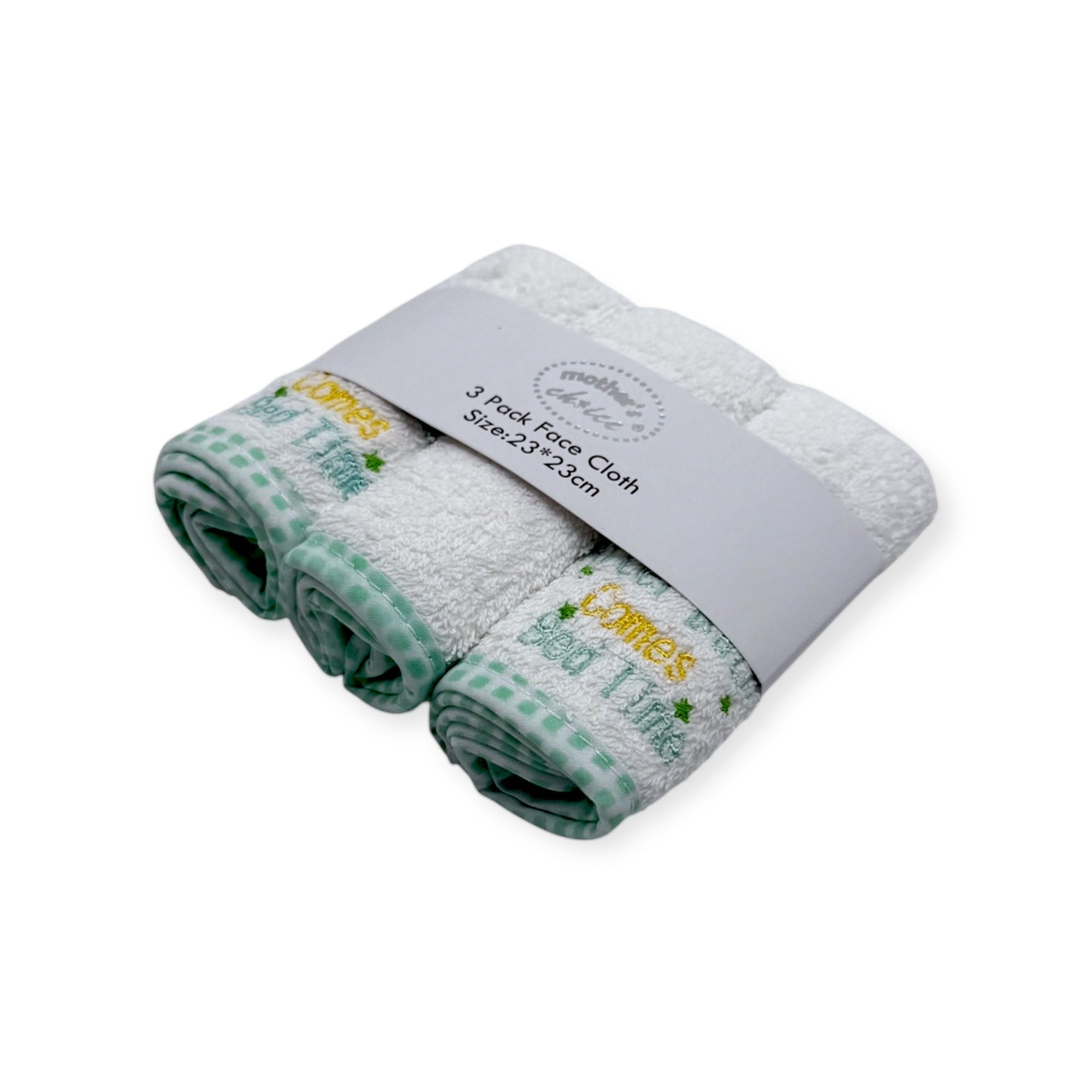 Mothers Choice 3 Pack Embroidered Facecloth Set