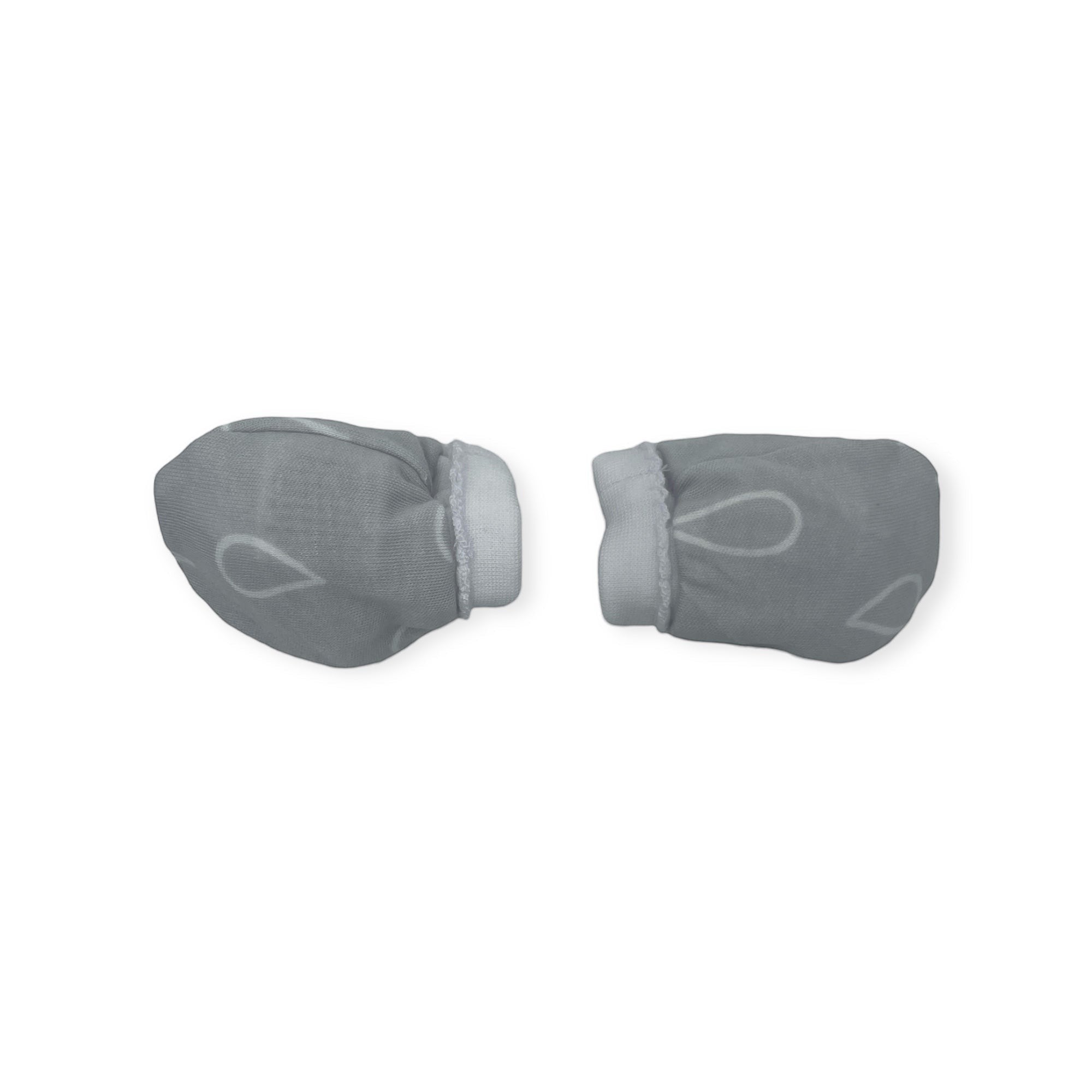 Pair of gray baby mittens on a white background