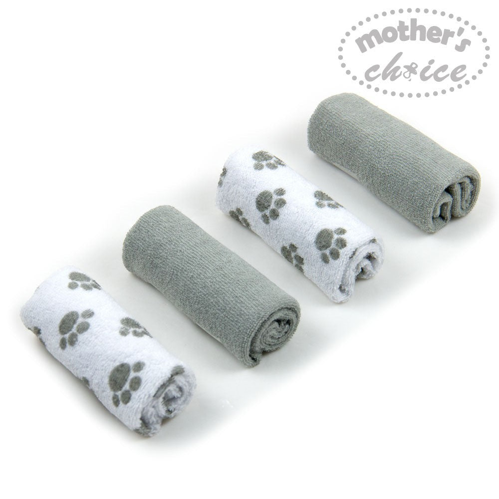 Mothers Choice 4 Pack Facecloths Paws