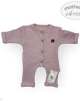 Baby romper with buttons on a white background, featuring 'mother's choice' branding.