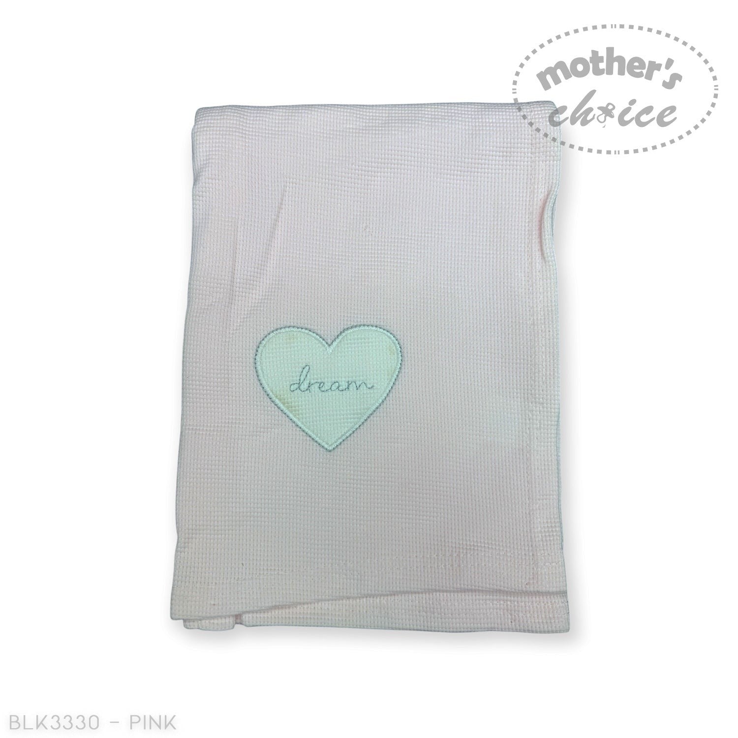 Mothers Choice  Cotton Waffle Blanket Pink Heart Embroid