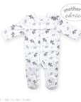 Baby onesie with elephant pattern on a white background, branded 'Mother's Choice'.