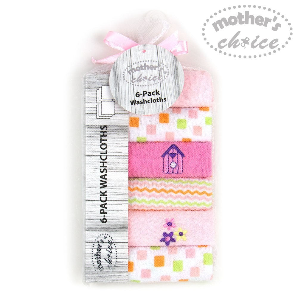 Mothers Choice 6 Pack Facecloth Set Pink Flowers