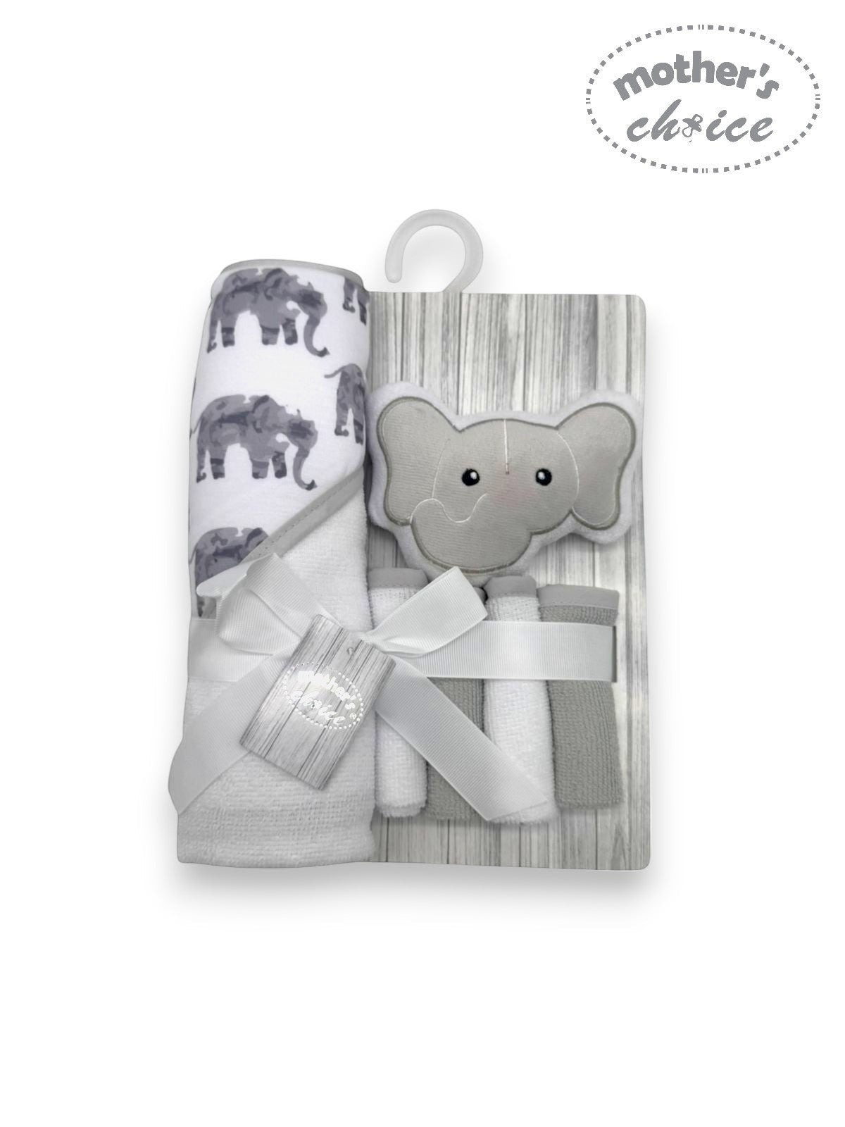 Mothers Choice  Hooded Towel And 4 Washcloths And Wash Sponge Elephant