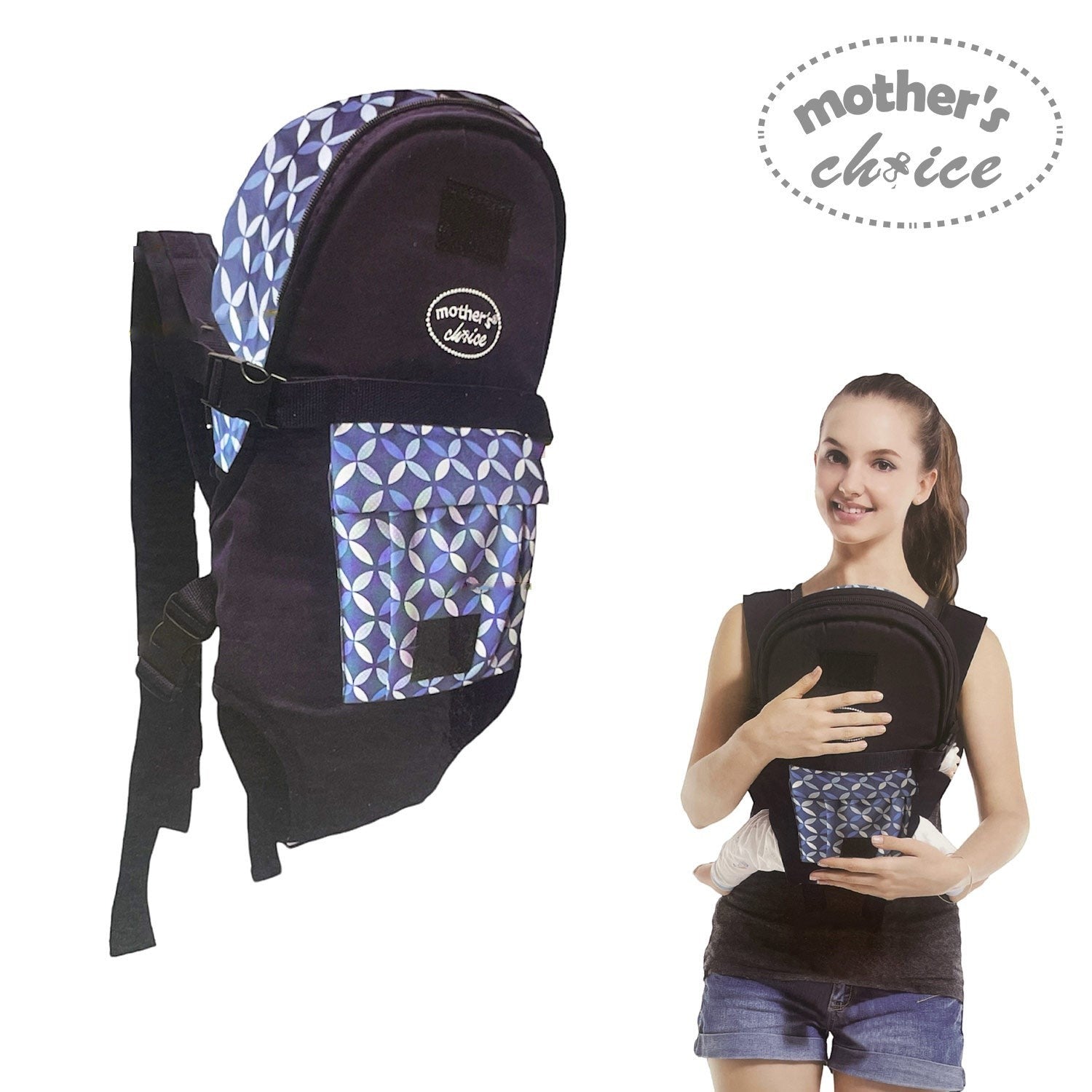 Mothers Choice 3 Way Premium Baby Carrier Grey - Pattern