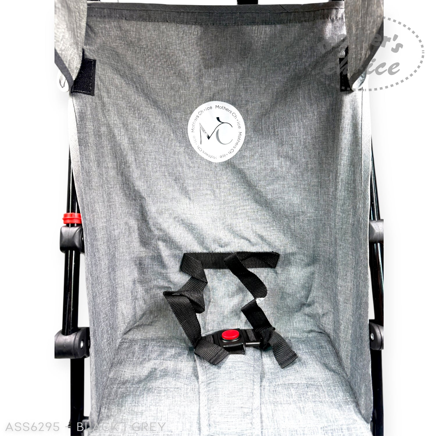 Gray stroller with a visible brand logo on a white background