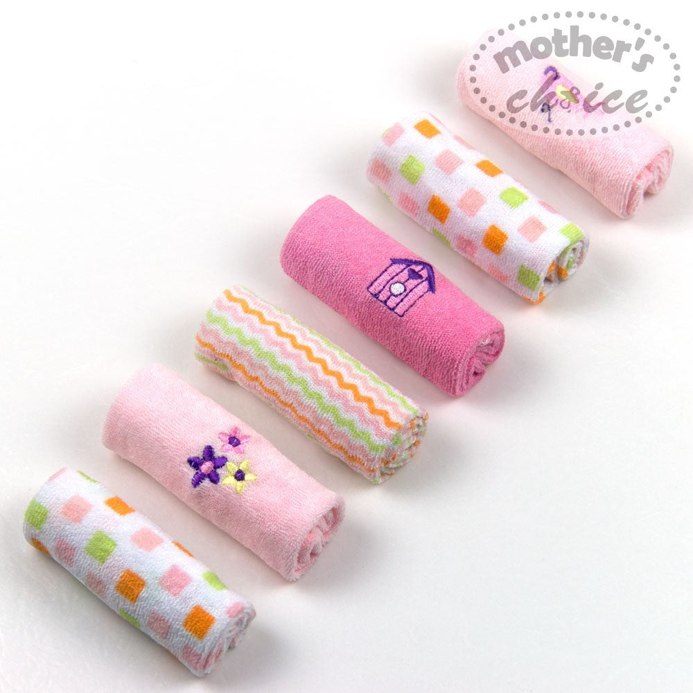 Mothers Choice 6 Pack Facecloth Set Pink Flowers