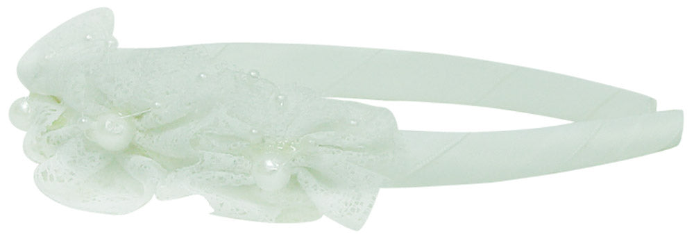 Mothers Choice Girls Alice Band White Lace Flowers With Pearls