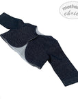 Dark blue baby outfit with a hood on a white background, branded 'Mother's Choice'.