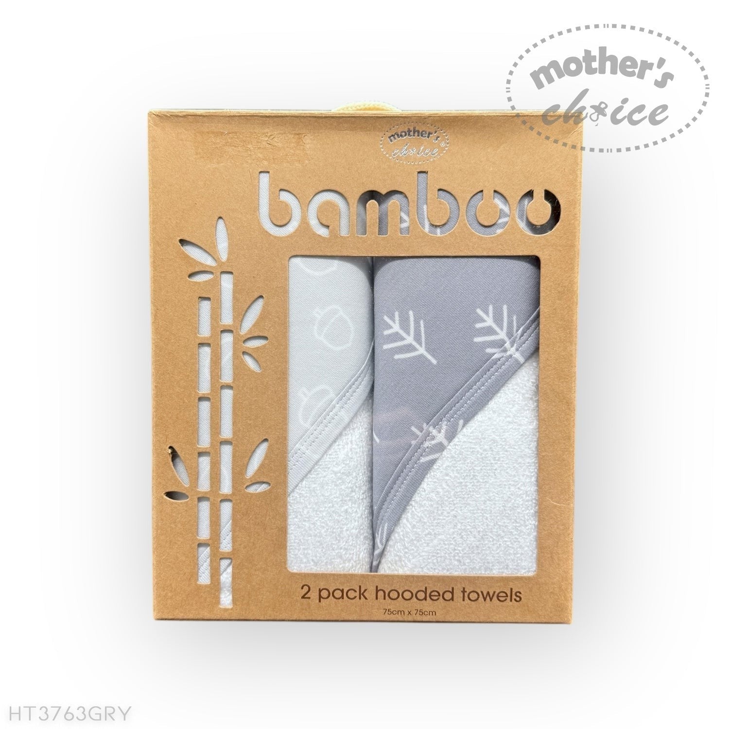 Mothers Choice Bamboo 2 Pack Hooded Towel Grey