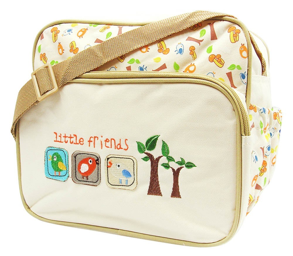 Children's bag with 'little friends' embroidery and animal pattern on strap