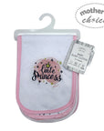 Baby burp cloths with 'Little Princess' design on a hanger, branded 'Mother's Choice'.