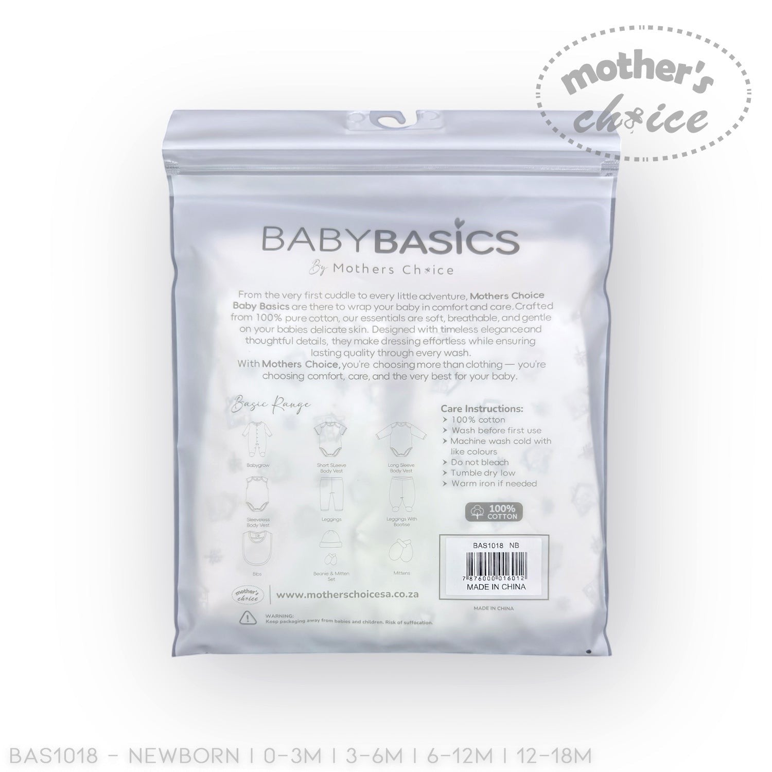 Baby Basics packaging with 'Mother's Choice' branding on a white background
