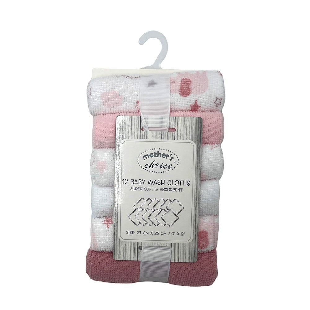 Mothers Choice  12 Pack Facecloth Sets 'Bear/Star-Pink'