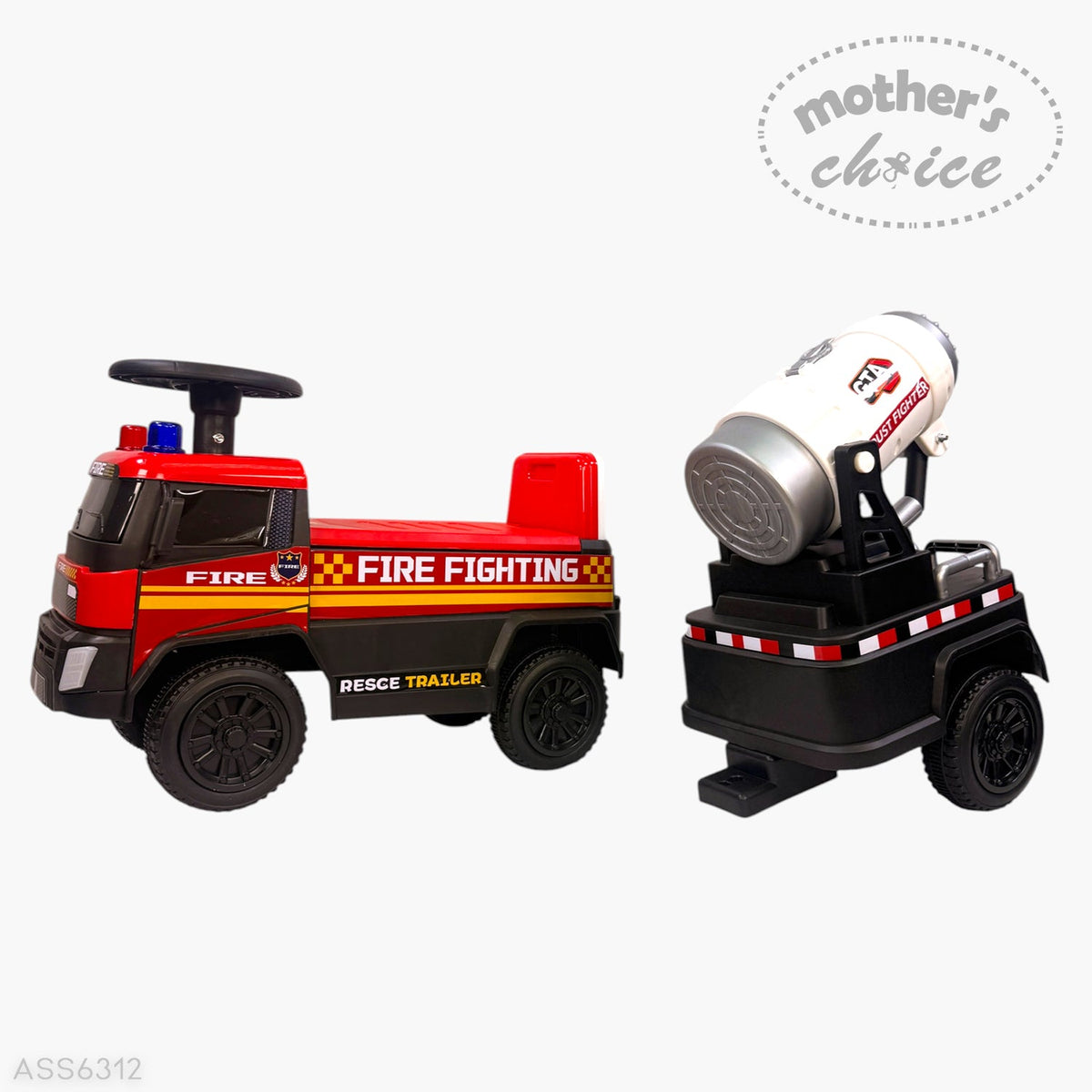 RIDE-ON CAR FIRE FIGHTER WITH TRAILER