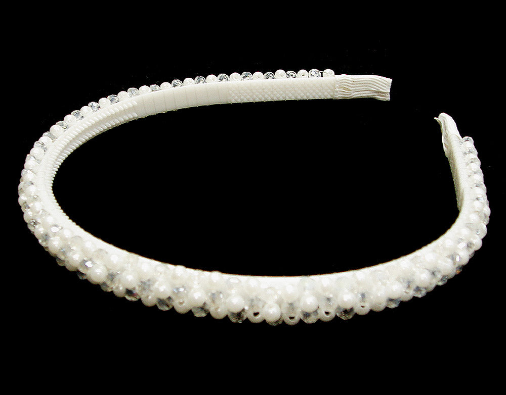 Mothers Choice Girls Alice Bands White With Pearls And Beads