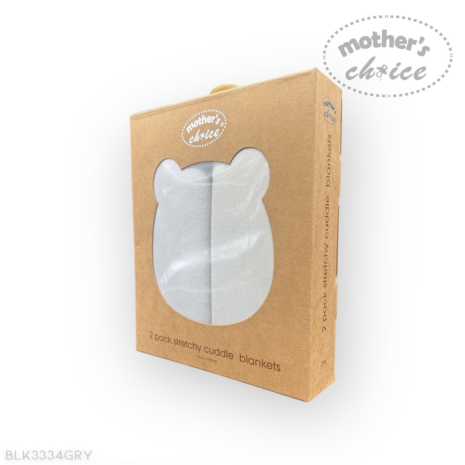 Kraft paper packaging for 'Mother's Choice' stretchy cuddle blankets on a white background