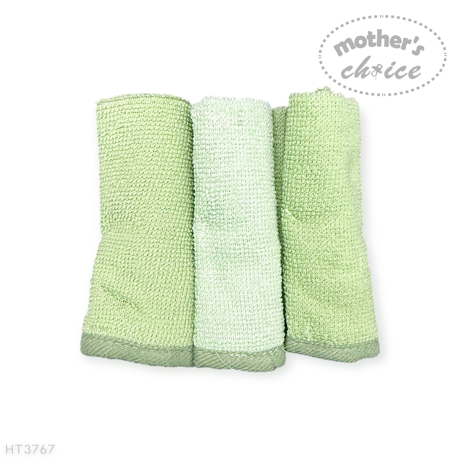 Three green textured cloths on a white background with 'Mother's Choice' branding.