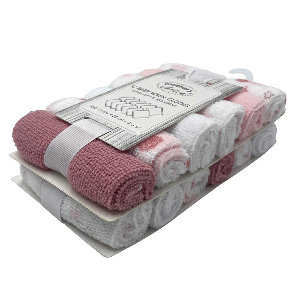 Mothers Choice  12 Pack Facecloth Sets 'Bear/Star-Pink'