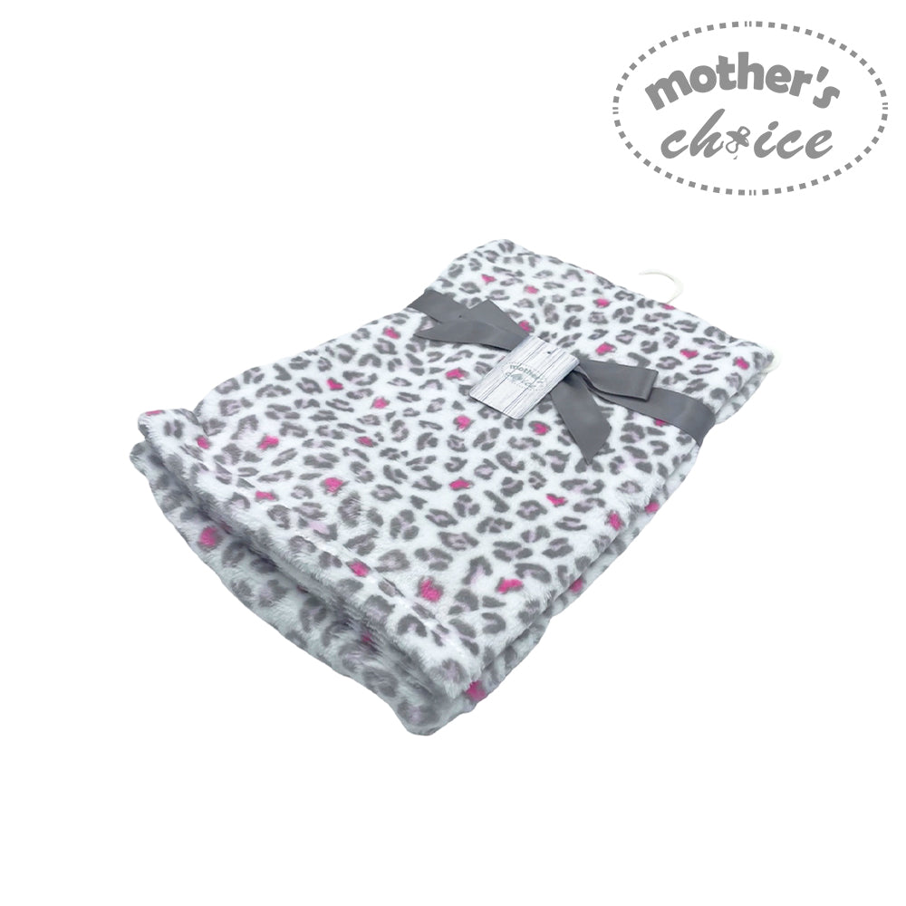 Baby blanket with gray and pink pattern on a white background, featuring 'mother's choice' branding.