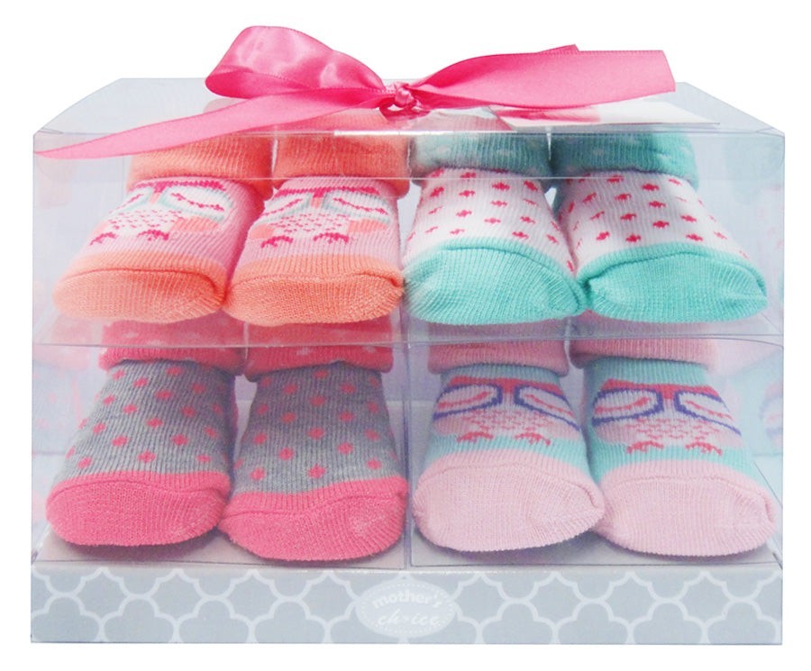 Mothers Choice 4 Pack Baby Socks Gift Pack Owl