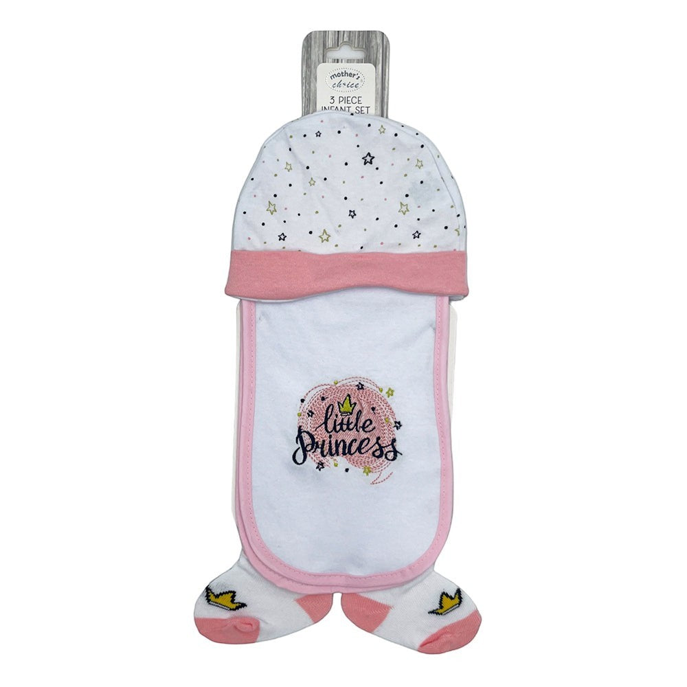 Baby swaddle with 'Little Princess' print and matching socks on a white background