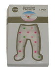 Package of cotton knit tights for newborns with colorful flower pattern on a white background