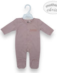 Baby onesie on a hanger with 'mother's choice' branding on a white background