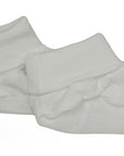 Pair of gray baby booties on a white background